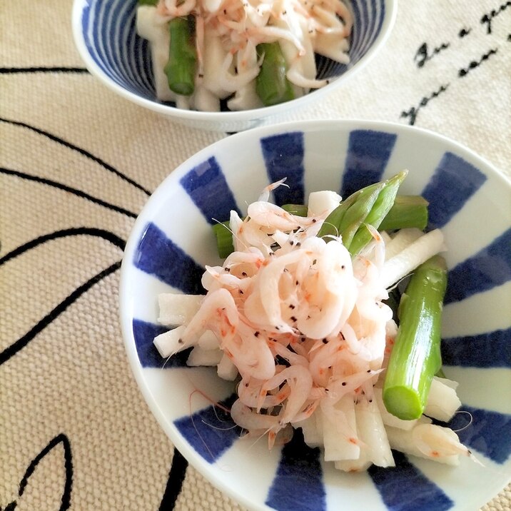 アスパラと山芋の小えび和え♩